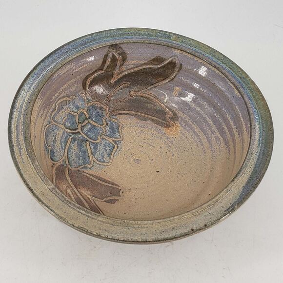 Catherine Pottery - Etsy Catherine Cariaso Hand Thrown Pottery SIGNED footed blue flower small dish